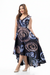 Women wearing a sleeveless modern batik maxi dress with abstract batik print by Reyona