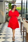 Cannes red cotton puff sleeve mini dress for women RE-0150