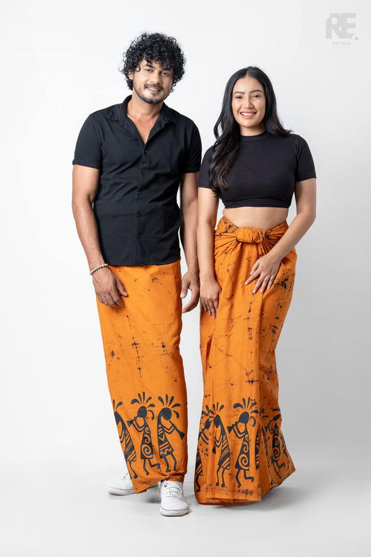Unisex orange batik sarong suitable for beach and casual wear