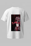 Oversized unisex white graphic T-shirt with large traditional character graphic print on back – RE-0120