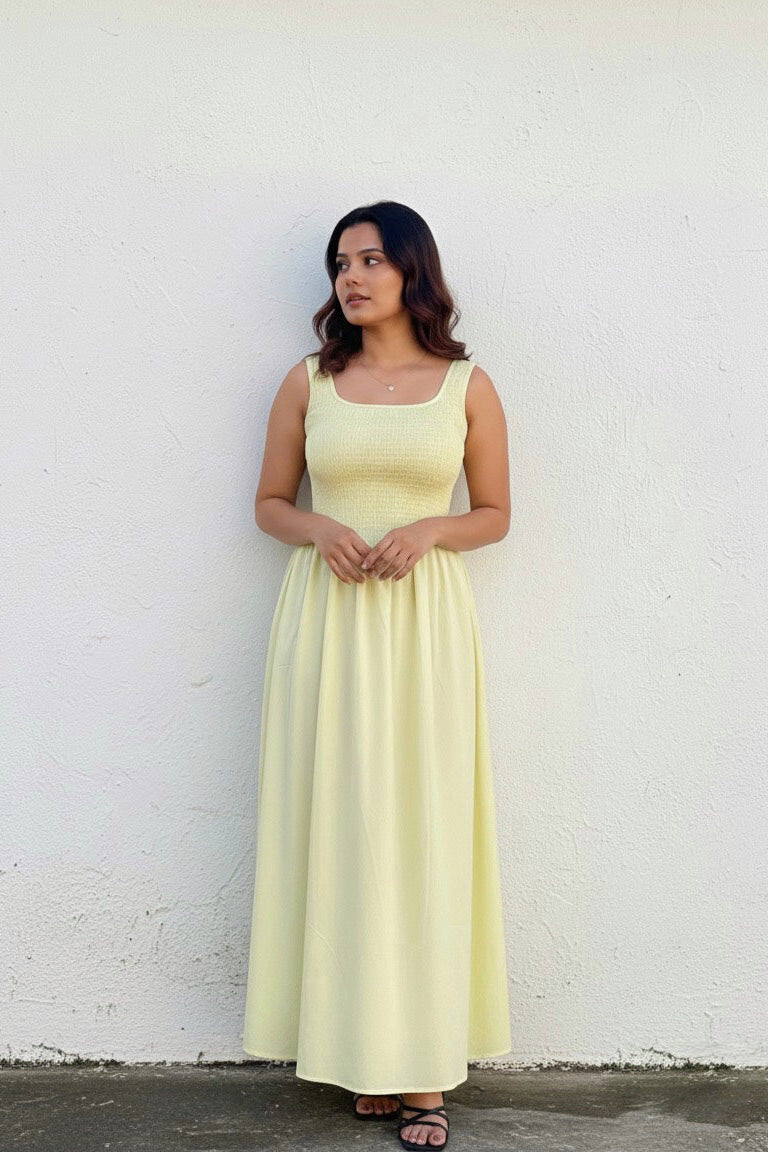 Reyona Lunara lemonade yellow sleeveless maxi dress for women