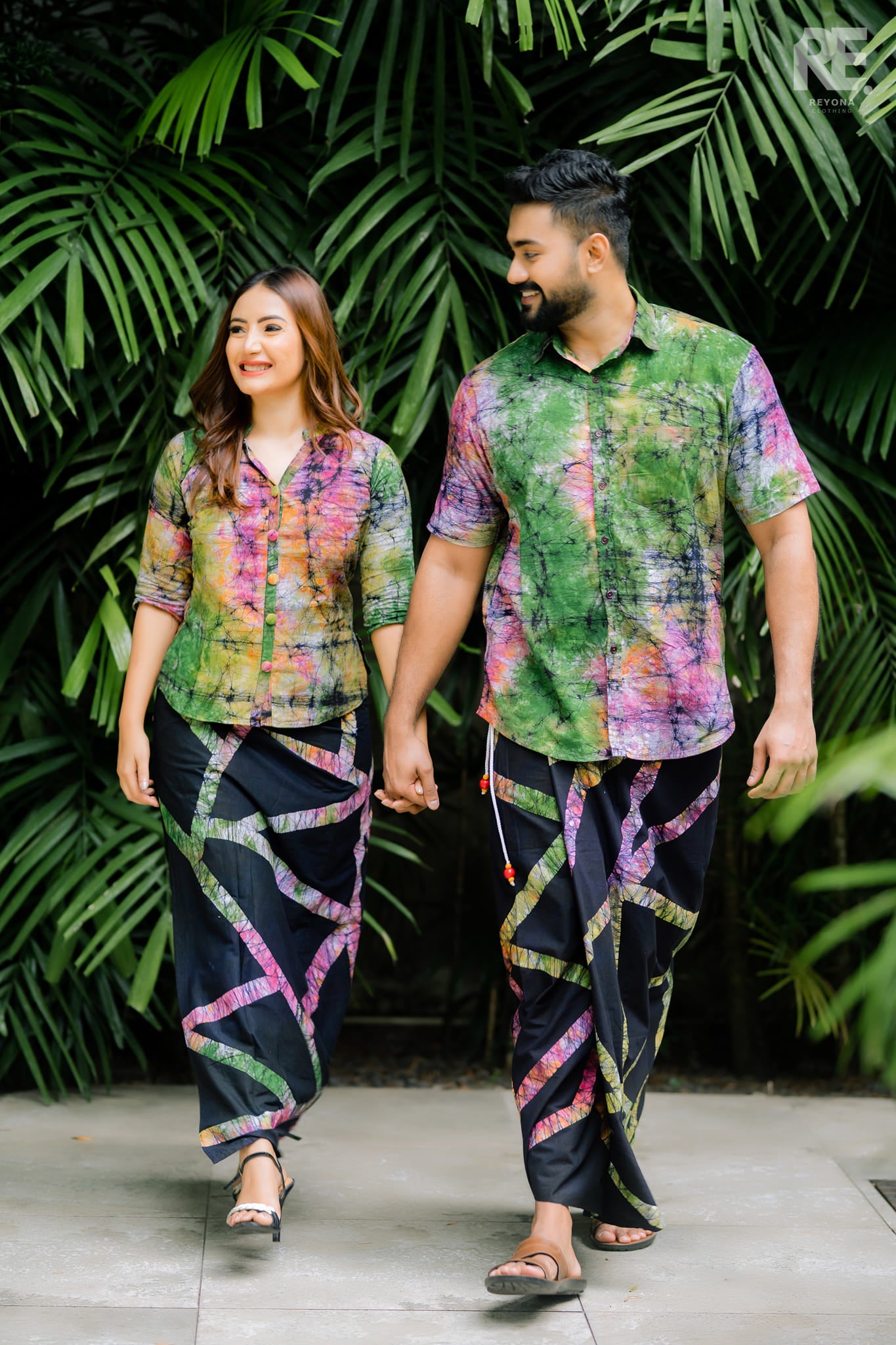 Reyona handcrafted batik sarong with tropical colour design