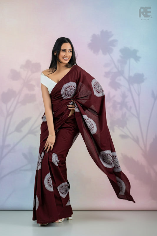 Batik Saree – Maroon Handcrafted Cotton | RE-0108