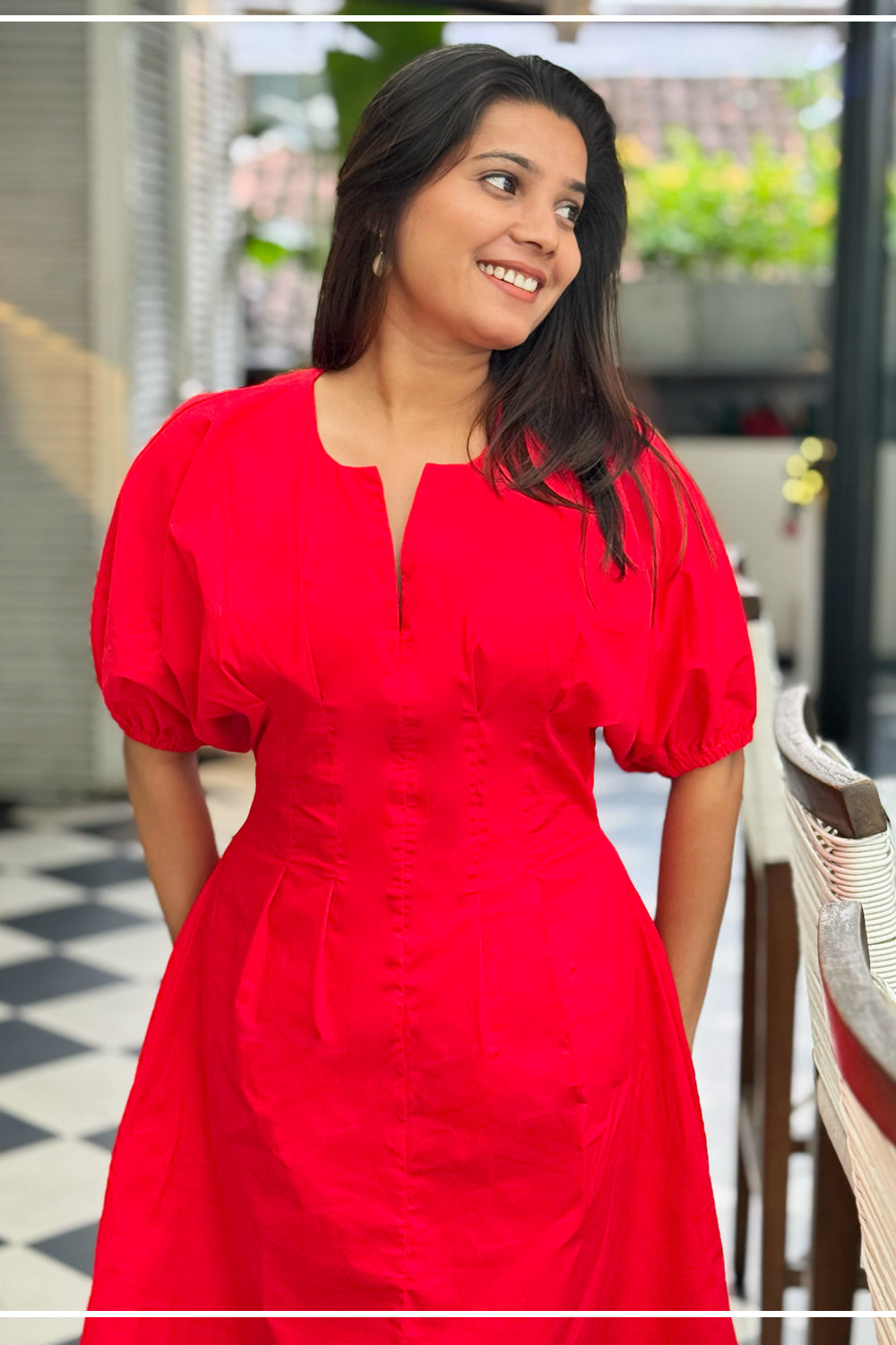Cannes red cotton A-line mini dress with defined waist