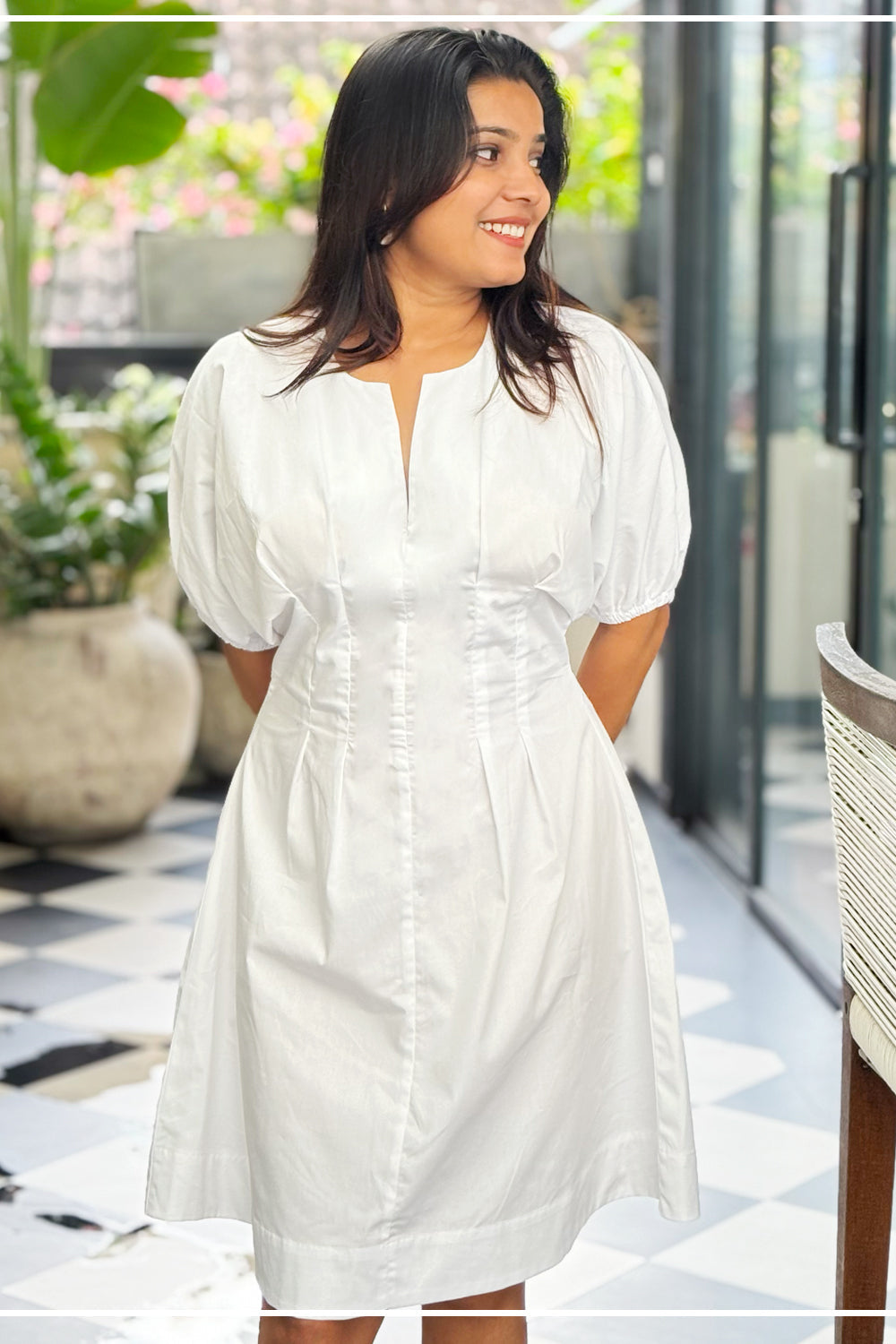 Cannes white cotton mini dress full-length view RE-0150