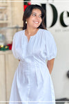 Cannes white cotton puff sleeve mini dress for women RE-0150