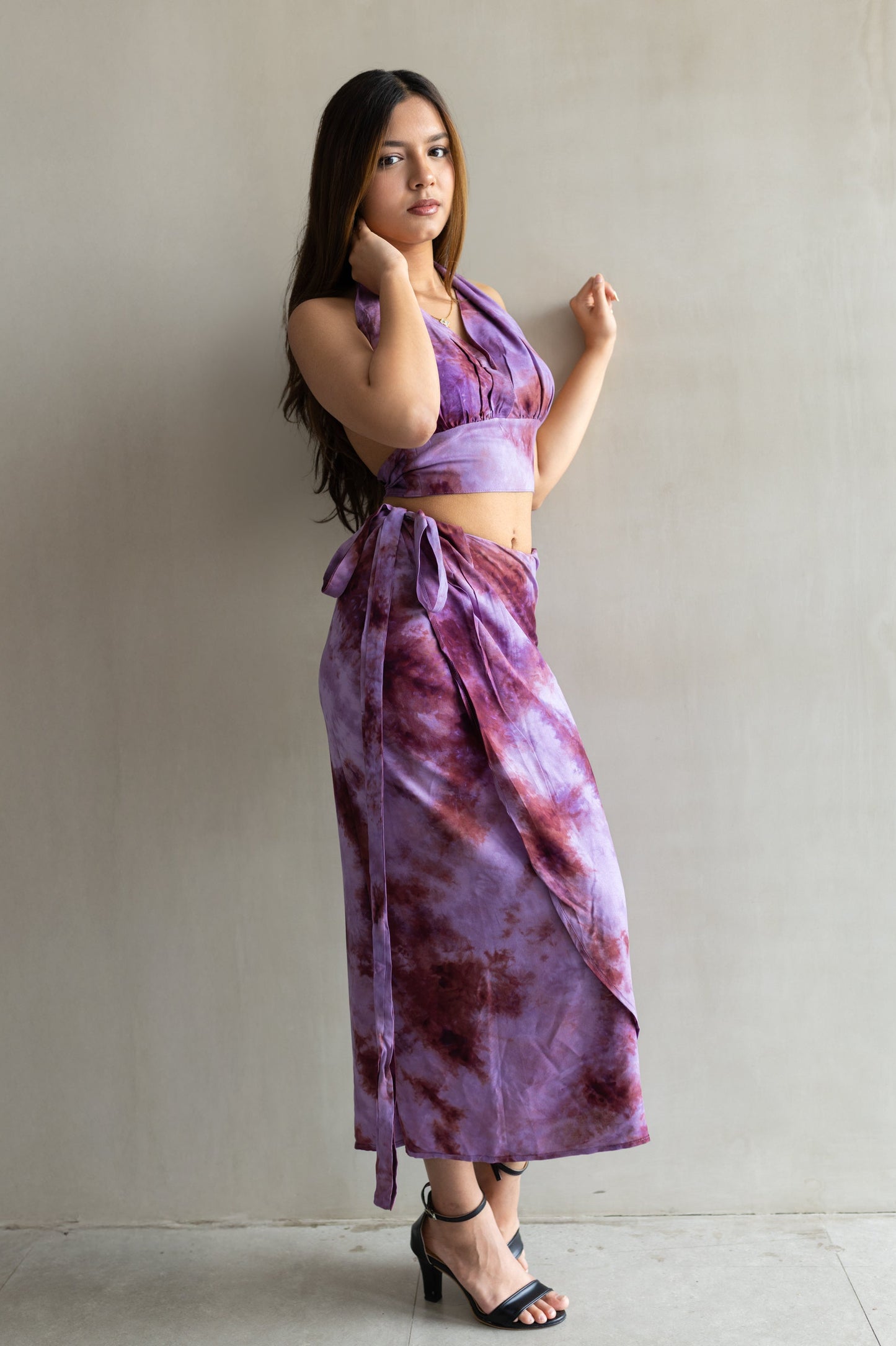 DAU co ords halter neck crop top and wrap skirt