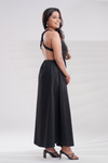 Black Emely maxi dress with halter neck and flared skirt