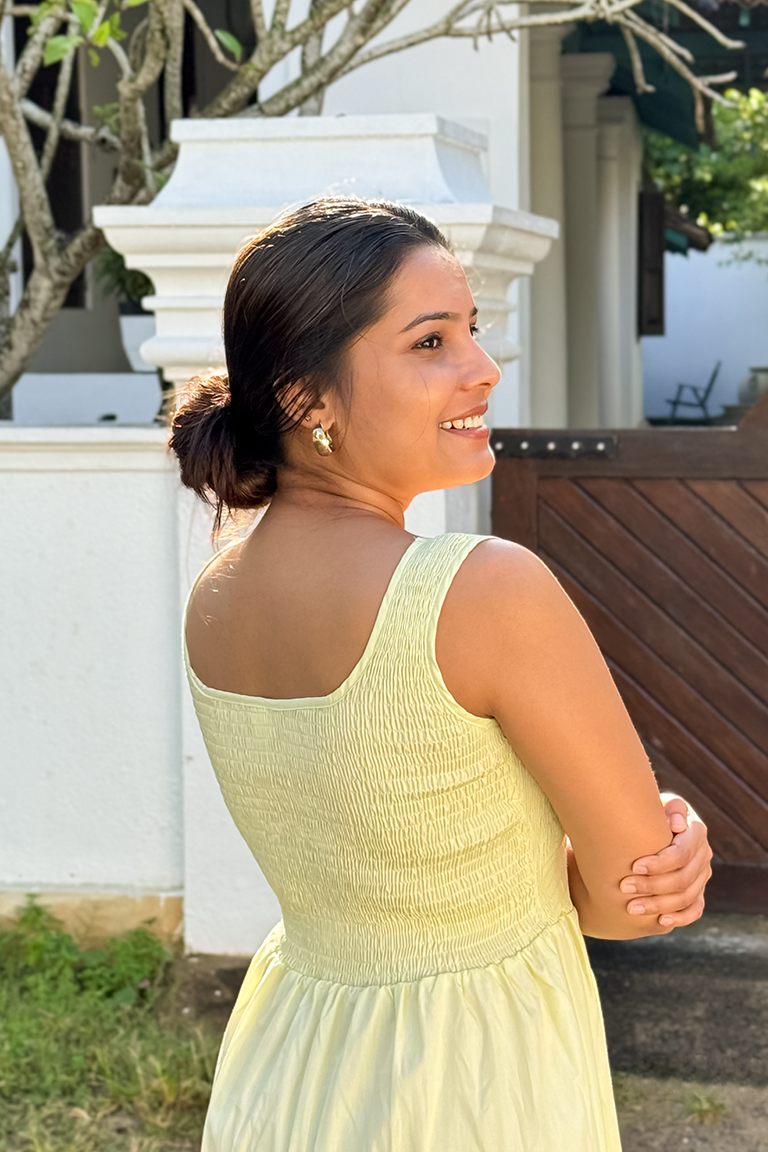 Lunara lemonade yellow maxi dress back view RE-0148