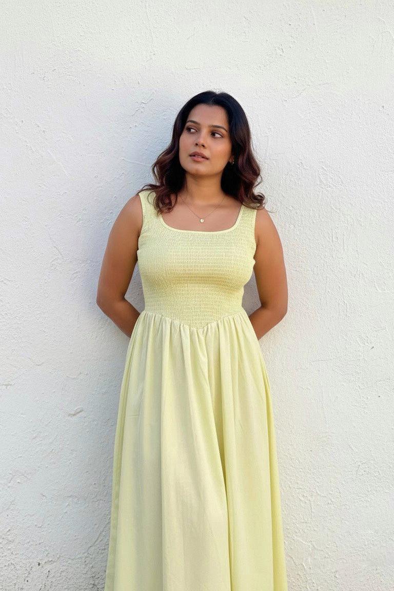 Lunara lemonade yellow sleeveless maxi dress for women