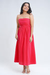 Princess dark fuchsia tube midi dress with pleated bodice