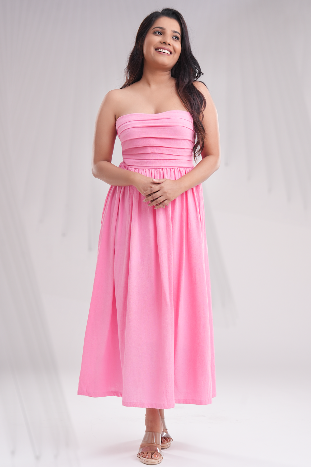 Peach Princess midi dress strapless cotton design for women