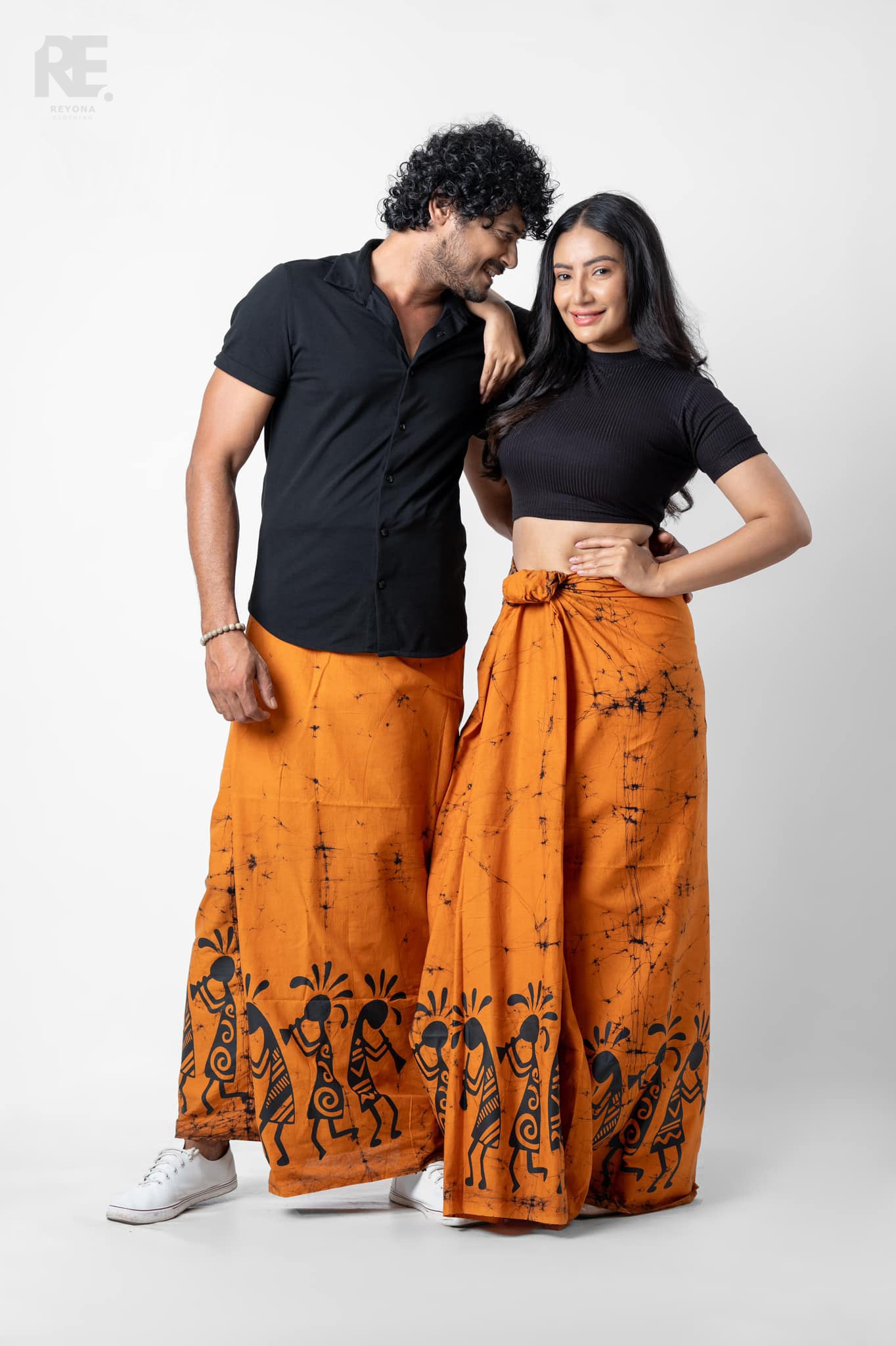 Orange printed batik sarong unisex cotton lungi
