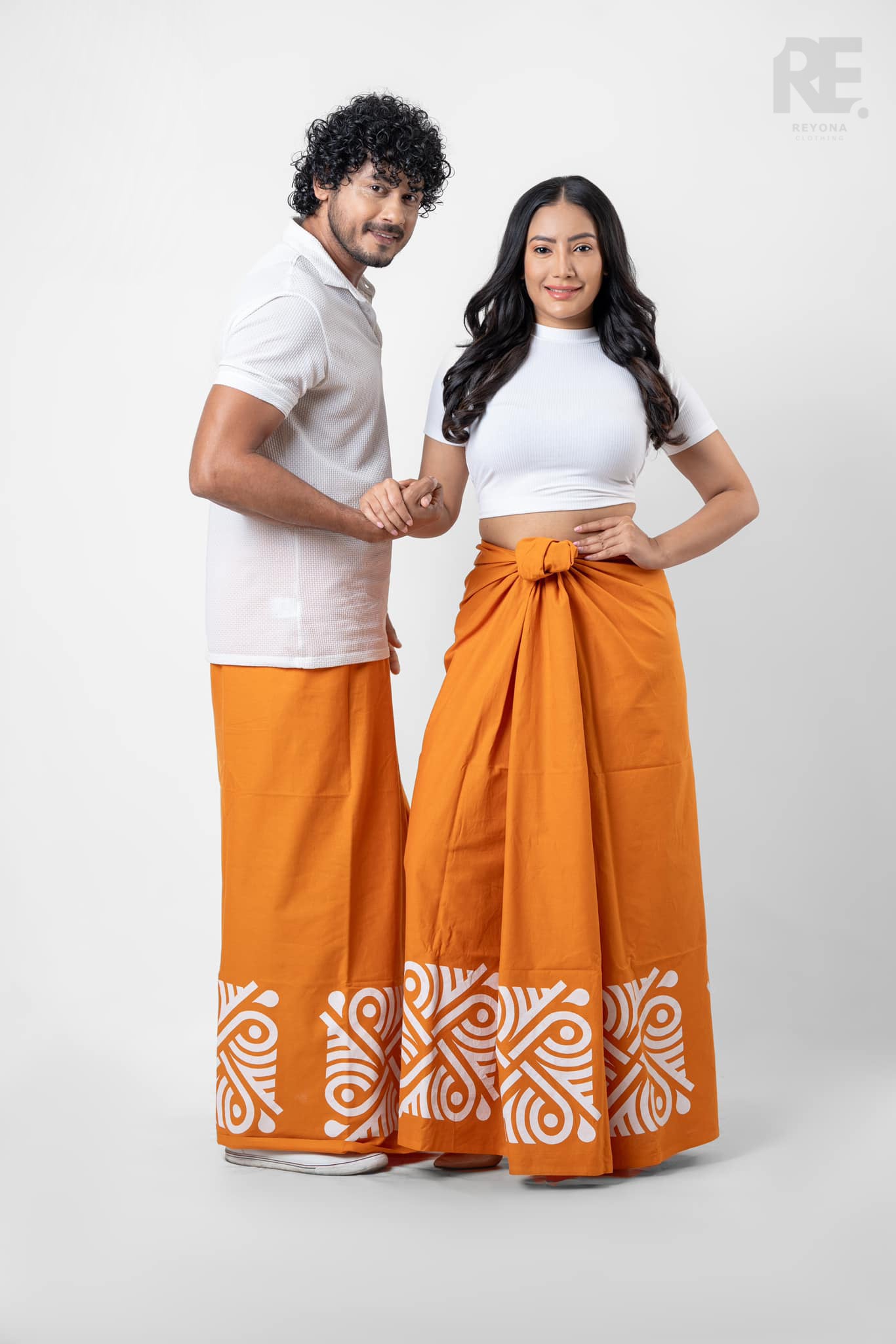 Orange printed batik sarong unisex cotton lungi