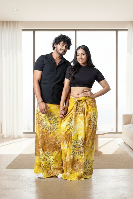 Yellow sun print batik sarong unisex cotton lungi