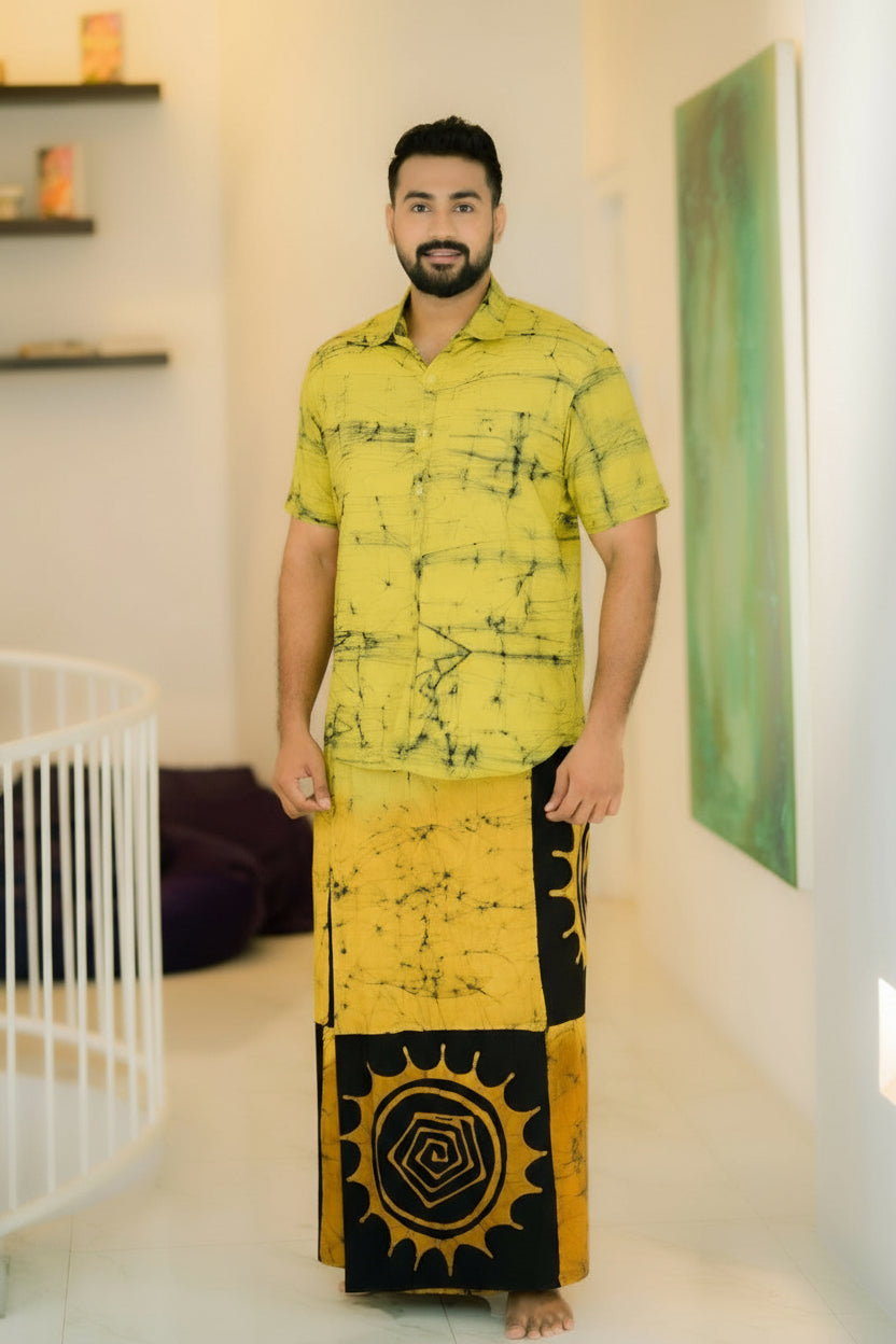 Traditional yellow batik sarong lungi for men and women